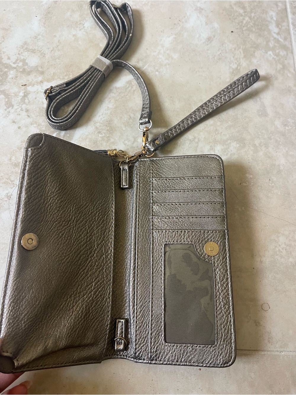 Metallic Silver Convertible Crossbody Wallet